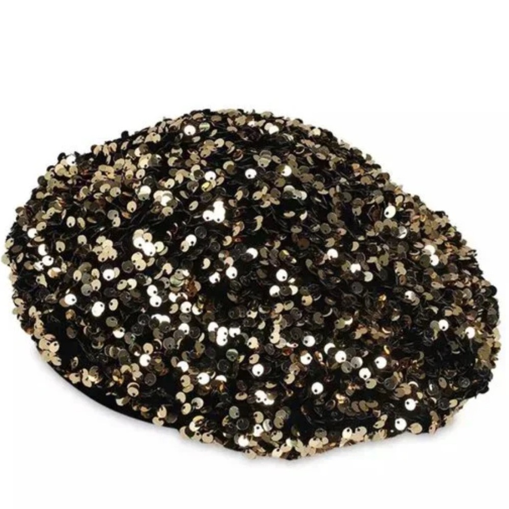 Zara Girls Sequin Beret in Black and Gold-Size 10-14 Yrs - NWT